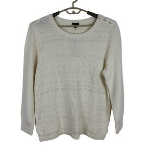 Talbots NEW 2X cable knit sweater cream 100% cotton fisherman